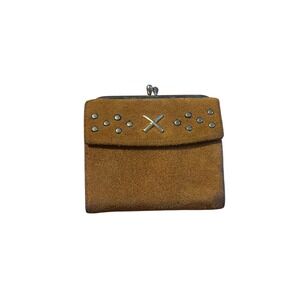 Vintage Suede Coin Purse Clutch Wallet Studded "X" Detail Kiss Lock Closure